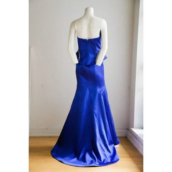 Pierre Cardin Cobalt Blue Satin Rhinestone Trim Two Piece Skirt Set w Train 38/S - Picture 5 of 12